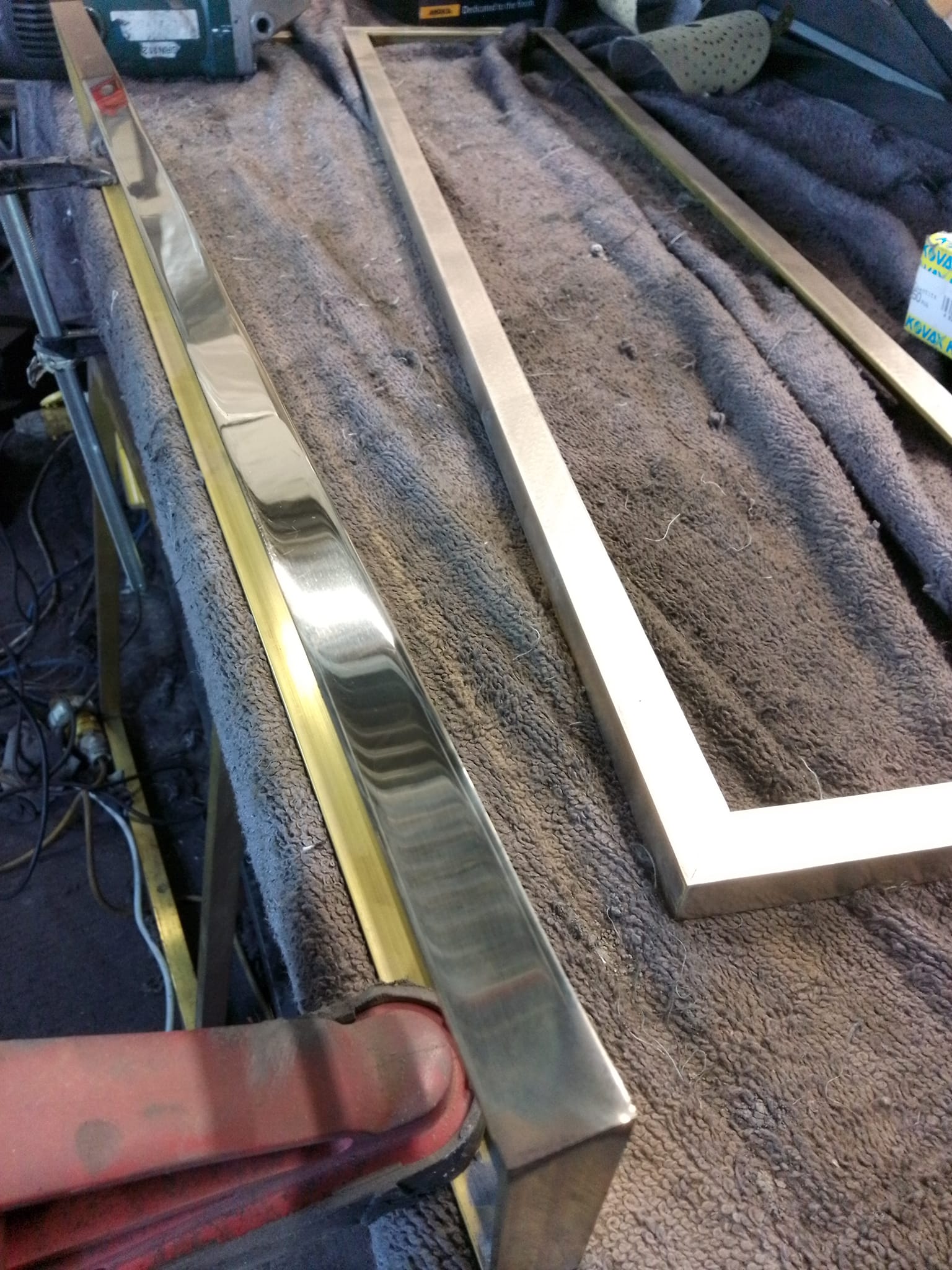 light frame being prepared for polishing